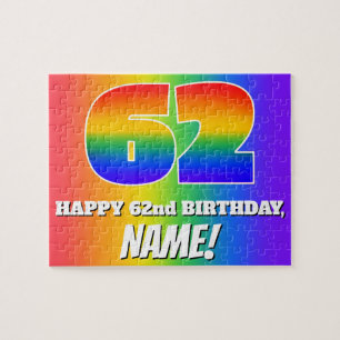 62. Geburtstag — mehrfarbiges Regenbogenmuster "62 Puzzle