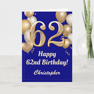 62. Geburtstag Navy Blue und Gold Balloons Confett Karte