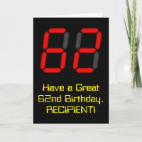 62. Geburtstag: Red Digital Clock Style "62" + Nam