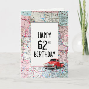 62. Geburtstag Red Retro Truck auf Karte