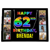 62. Geburtstag: Regenbogentext, benutzerdefinierte Große Geschenktüte (Vorderseite)