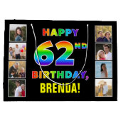 62. Geburtstag: Regenbogentext, benutzerdefinierte Große Geschenktüte (Rückseite)