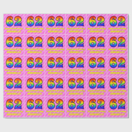 62. Geburtstag: Rosa Streifen & Herz, Regenbogen # Geschenkpapier