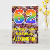 62. Geburtstag; Rustikale Herbstblätter; Regenboge Karte (Gelbe Blume)