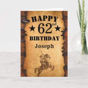62. Geburtstag Rustikaler Western Cowboy Pferd Karte