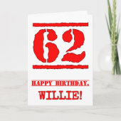 62. Geburtstag: Spaß, Red Rubber Briefmarke Inspir Karte (Vorderseite)