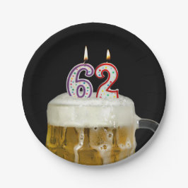 62. Geburtstagsbier mit Kerze Pappteller