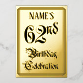 62. Geburtstagsparty — Elegantes Script + Individu Folieneinladung (Vorderseite)