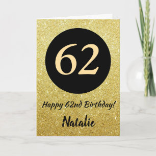 62. Happy Birthday Black and Gold Glitzer Card Karte