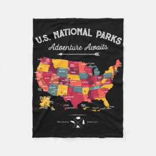 62 National Parks Karte Geschenke uns Park Vintage Fleecedecke