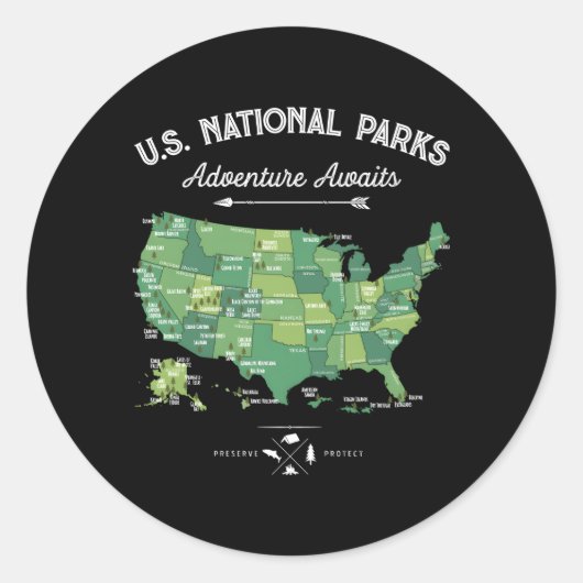 62 National Parks Map Us Park Camg Wandern Runder Aufkleber (Vorderseite)