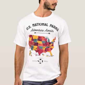 62 National Parks Map zeigt US Park Vintag Campin T-Shirt