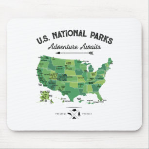 62 Nationalparks Karte Us Park Vintage Camping Wan Mousepad