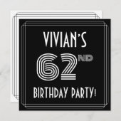 62nd Birthday Party: Art Deco Style w/ Custom Name Einladung (Vorne/Hinten)