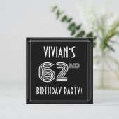 62nd Birthday Party: Art Deco Style w/ Custom Name Einladung (Stehend Vorderseite)