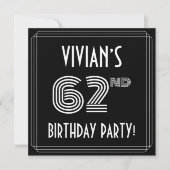 62nd Birthday Party: Art Deco Style w/ Custom Name Einladung (Vorderseite)