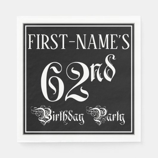 62nd Birthday Party — Fancy Script + Custom Name Serviette (Vorderseite)