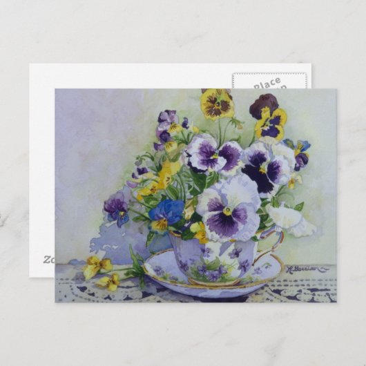 6300 Stiefmütterchen in Teacup Postkarte (Vorne/Hinten)
