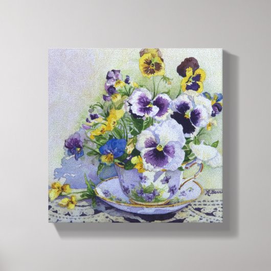 6300 Stiefmütterchen in Teacup Wrapped Canvas Prin Leinwanddruck (Vorderseite)