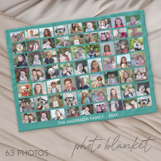 63 Foto-Collage-Raster mit Text - grün Fleecedecke