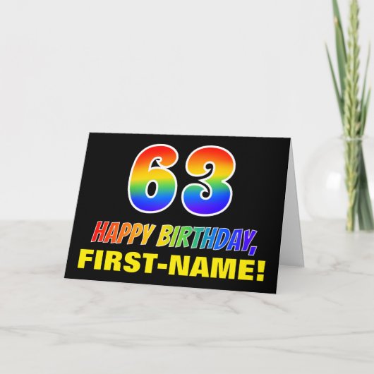 63. Geburtstag: Bold, Fun, Simple, Rainbow 63 Karte (Vorderseite)