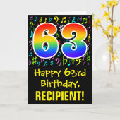 63. Geburtstag: Farbige Musiksymbole + Regenbogen  Karte (Gelbe Blume)