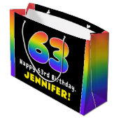 63. Geburtstag: Farbiger Regenbogen # 63, Individu Große Geschenktüte (Rückseite Schrägansicht)
