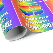63. Geburtstag: Farbiges, lustiges Regenbogenmuste Geschenkpapier (Rolleneckpunkt)