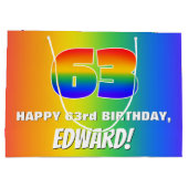 63. Geburtstag: Farbiges, lustiges Regenbogenmuste Große Geschenktüte (Rückseite)