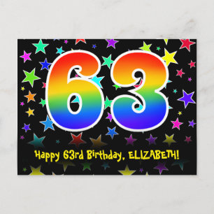 63. Geburtstag: Lustiges Sterne-Muster, Regenbogen Postkarte