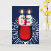 63. Geburtstag mit Wein und Kerzen Karte (Gelbe Blume)
