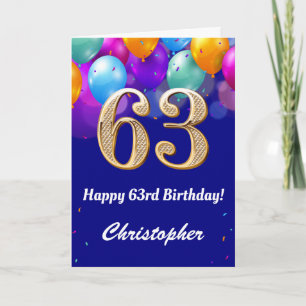 63. Geburtstag Navy Blue und Gold farbige Ballons Karte