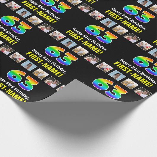 63. Geburtstag: Regenbogen "63"; benutzerdefiniert Geschenkpapier (Ecke)