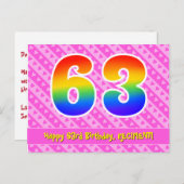 63. Geburtstag: Rosa Streifen & Herz, Regenbogen 6 Postkarte (Vorne/Hinten)