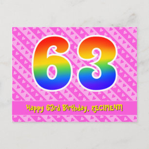 63. Geburtstag: Rosa Streifen & Herz, Regenbogen 6 Postkarte