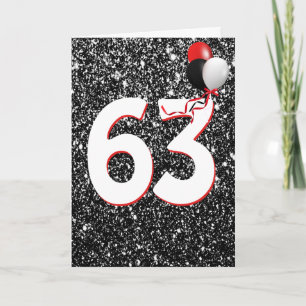 63. Geburtstagsballons auf Black Glitzer Card Karte