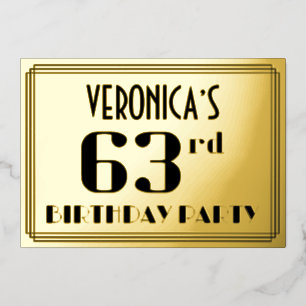 63. Geburtstagsfeier: Art Deco-Look „63“ und Name Folieneinladung