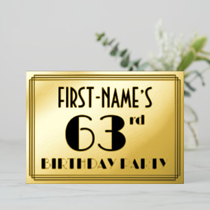 63. Geburtstagsparty — Art Deco Look "63" + Name Folieneinladung
