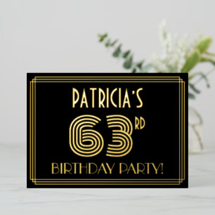 63. Geburtstagsparty — Art Deco Stil "63" + Name Folieneinladung