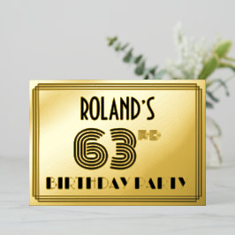 63. Geburtstagsparty — Art Deco Stil "63" & Name Folieneinladung