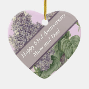 63. Hochzeitstag Flieder Herzförmig Keramik Ornament