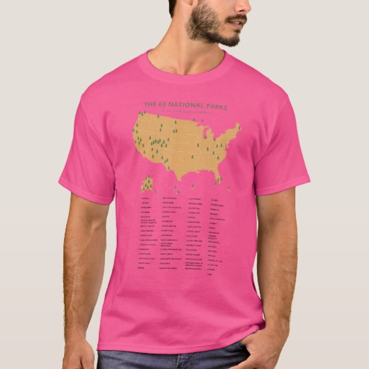 63 National Parks Map Us Park Camping Hiking T-Shirt (Vorderseite)