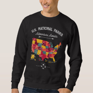 63 National Parks Map US Park Retro Vintage Campin Sweatshirt