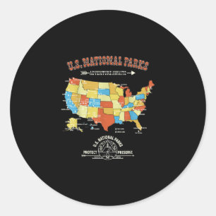 63 National Parks Map - Vintages amerikanisches Wa Runder Aufkleber