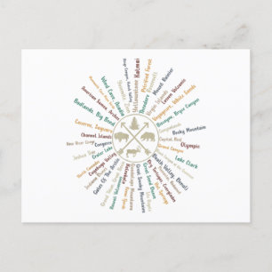 63 National Parks Map zeigt US Park Vintag Campin Postkarte