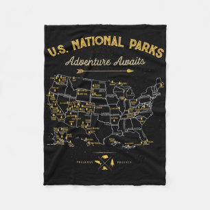 63 Nationalparks Karte Us Park Retro Vintage Campi Fleecedecke