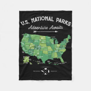 63 Nationalparks Karte Us Park Retro Vintage Campi Fleecedecke