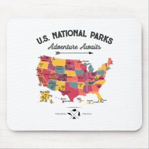 63 Nationalparks Karte Us Park Retro Vintage Campi Mousepad