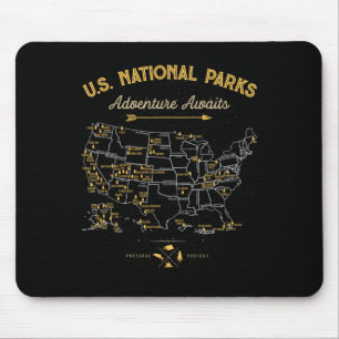 63 Nationalparks Karte Us Park Retro Vintage Campi Mousepad