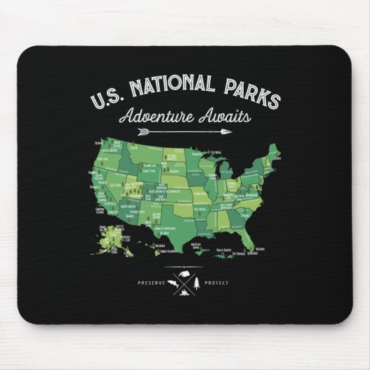 63 Nationalparks Karte Us Park Retro Vintage Campi Mousepad (Vorne)